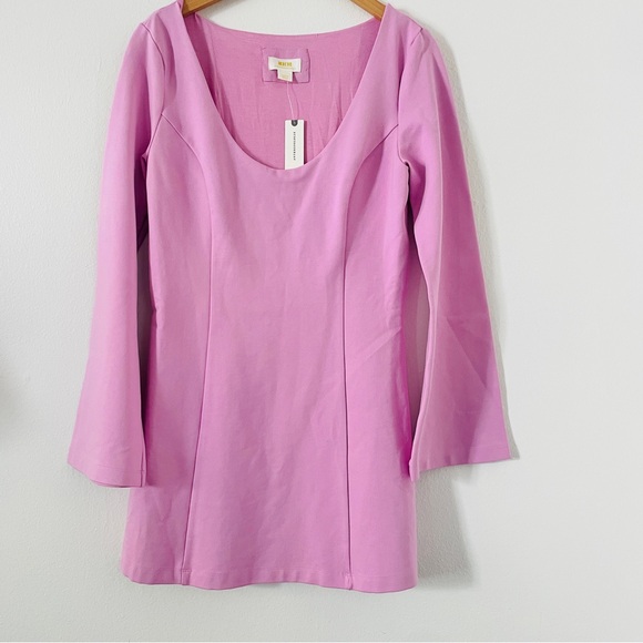 NWT Anthropologie Maeve Long-Sleeve Scoop-Neck Mini Dress in Pink - Picture 6 of 9